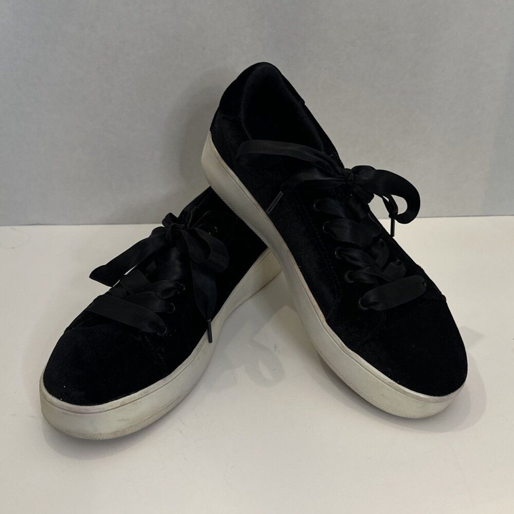 Brash Cora Black Velvet Platform Sneakers Ribbon Laces Women's Sz 9M 90’s Goth